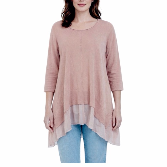 Monroe & Main Tops - Monroe & Main Flutter Hem Light Sweater Blush Pink Hi Low Romantic Tunic Top